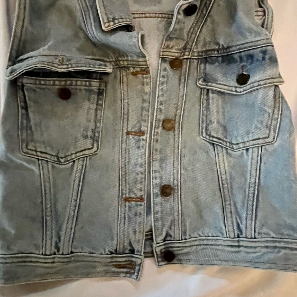 Parrot Eyes Denim Jean Jacket Vest Vintage Hippie Style Size Small - Picture 4 of 5